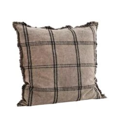 Madam Stoltz Coussin à Carreaux Taupe (50 X 50 Cm)