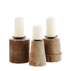 Madam Stoltz Lot De 3 Bougeoirs En Bois
