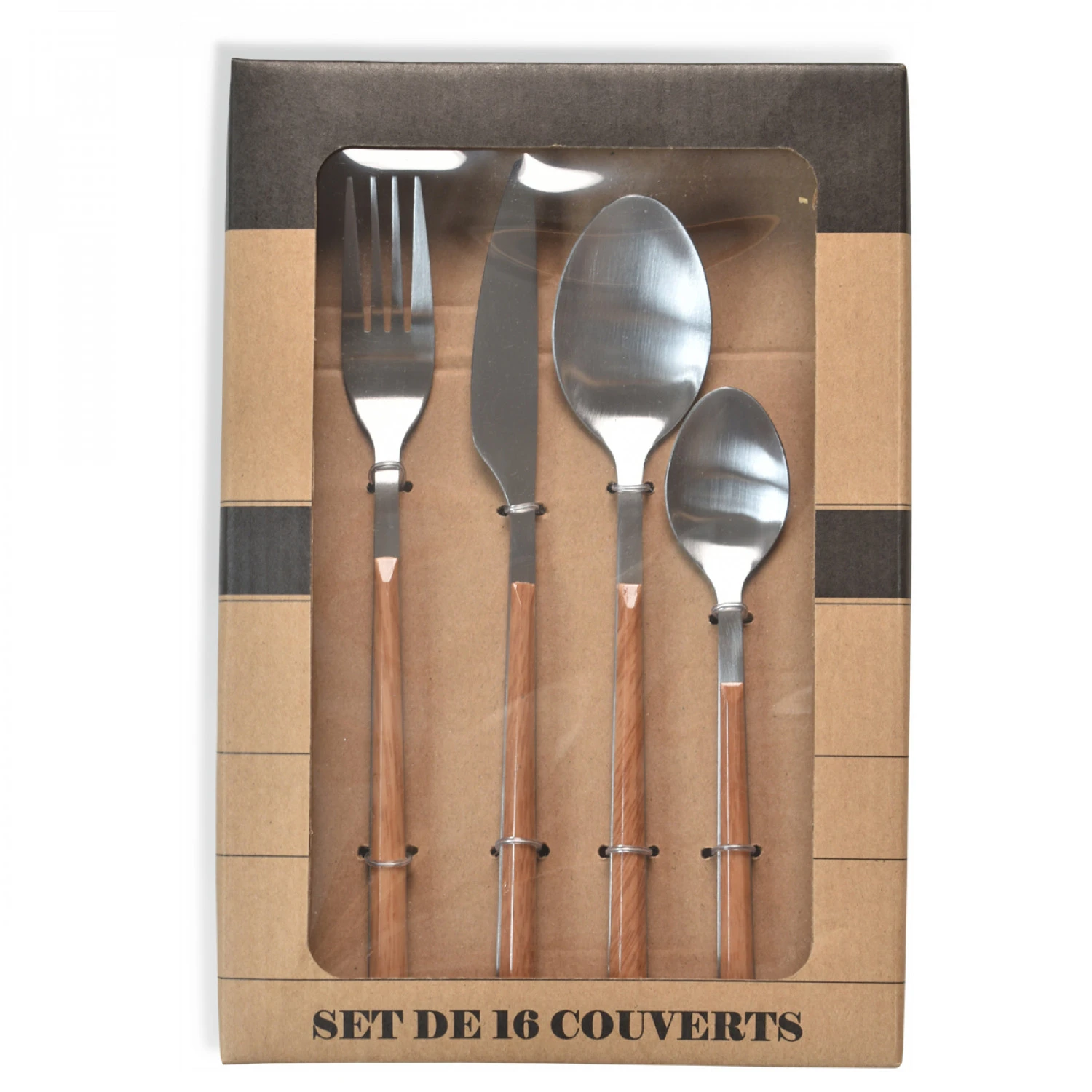 Ménagère 16 Pièces Désir Manche Bois Et Gris Satiné 2 Ménagère 16 Pièces Désir Manche Bois Et Gris Satiné – Image 2