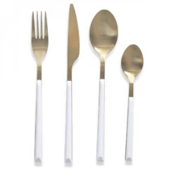 Ménagère 16 Pièces Désir Manche Ivoire Et Champagne Satiné