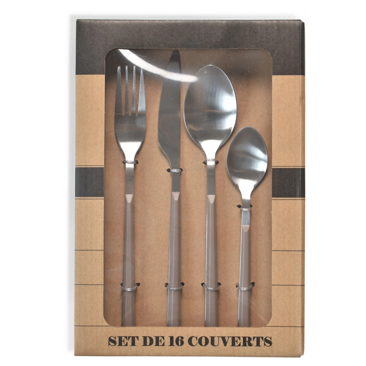 Ménagère 16 Pièces Désir Manche Taupe Et Gris Satiné 2 Ménagère 16 Pièces Désir Manche Taupe Et Gris Satiné – Image 2