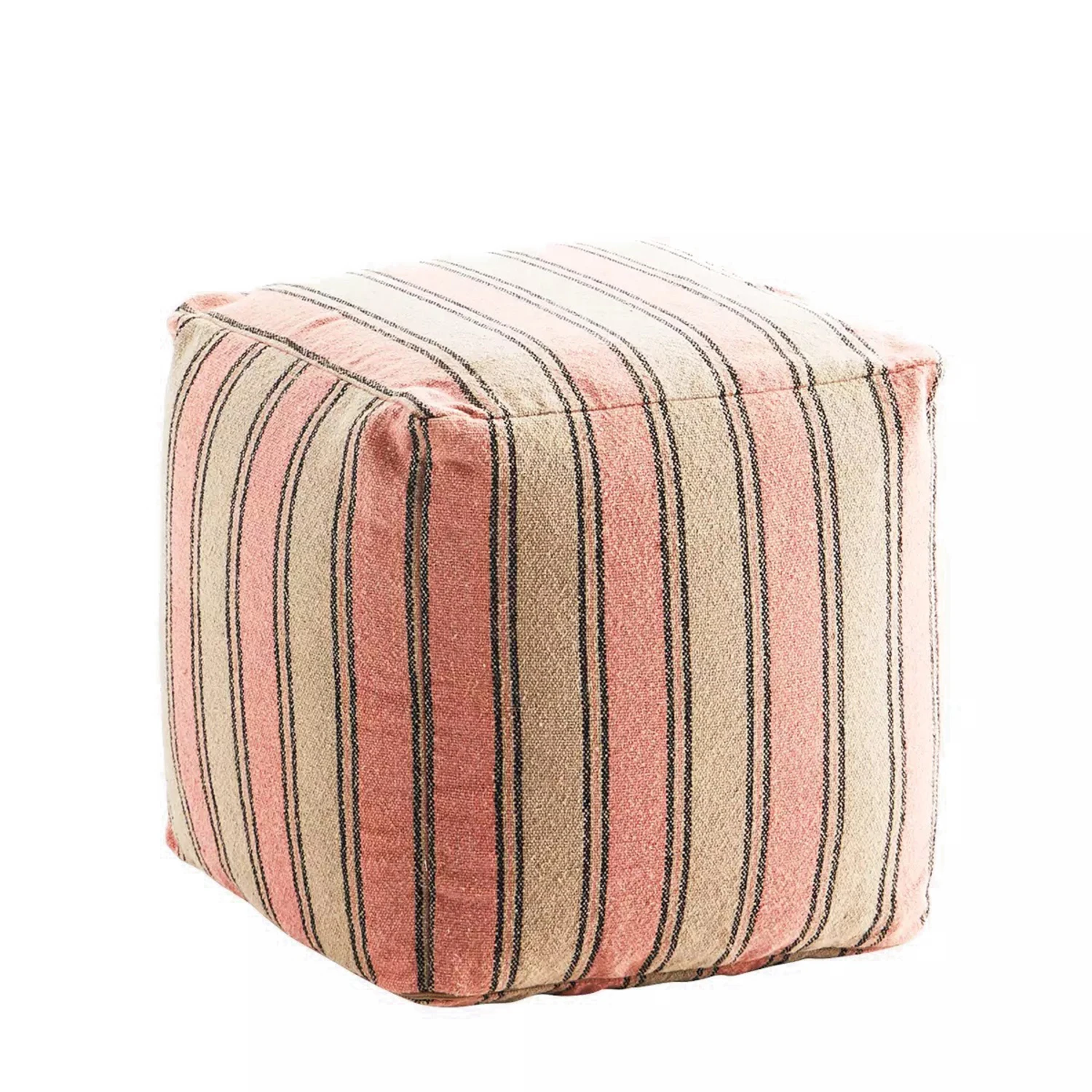 Madam Stoltz Pouf En Coton Rayé Corail 1 Madam Stoltz Pouf En Coton Rayé Corail